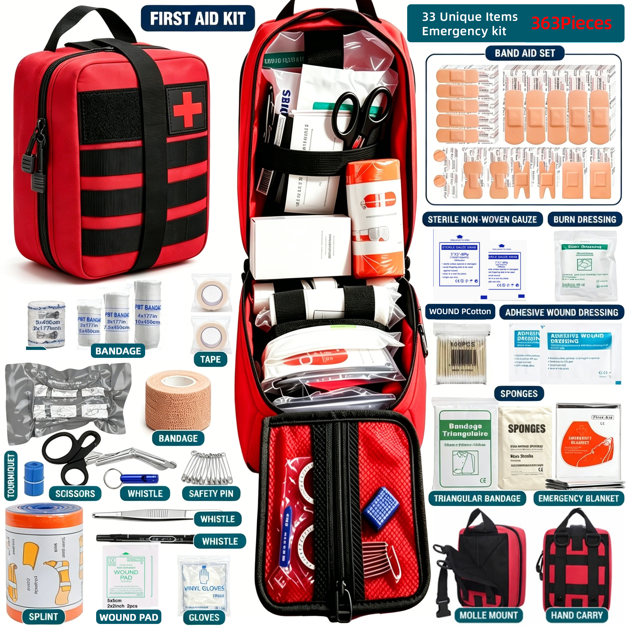Car Accessories For Elderly - 363pcs First Aid Kit Bag All