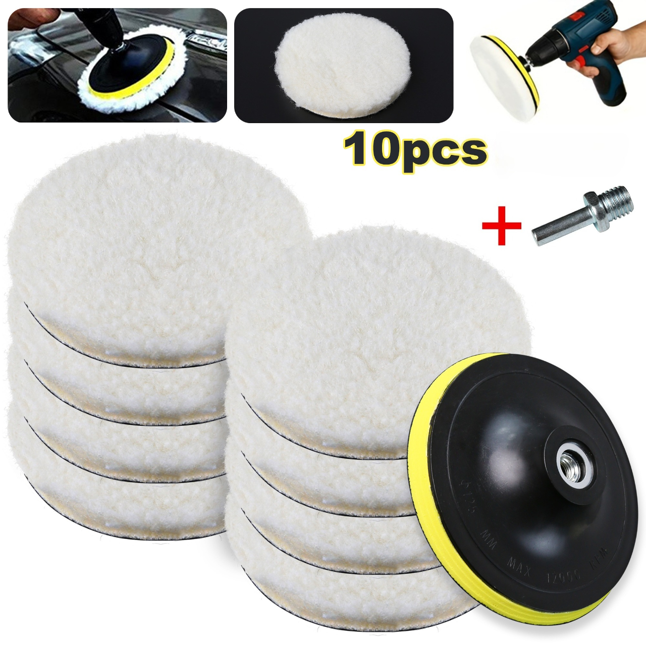 Car Wax Polishing Pad - 10PCS (8Pads+1Sucker+1Screw) Car Polishing Waxing Buffing