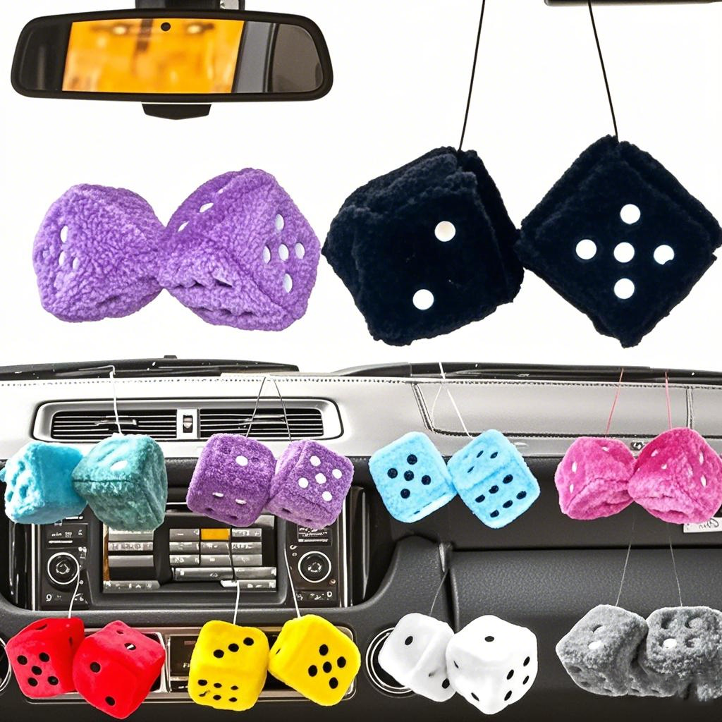 Car Accessories Mirror Hanging - 7.5cm Soft Fuzzy Dice for Car